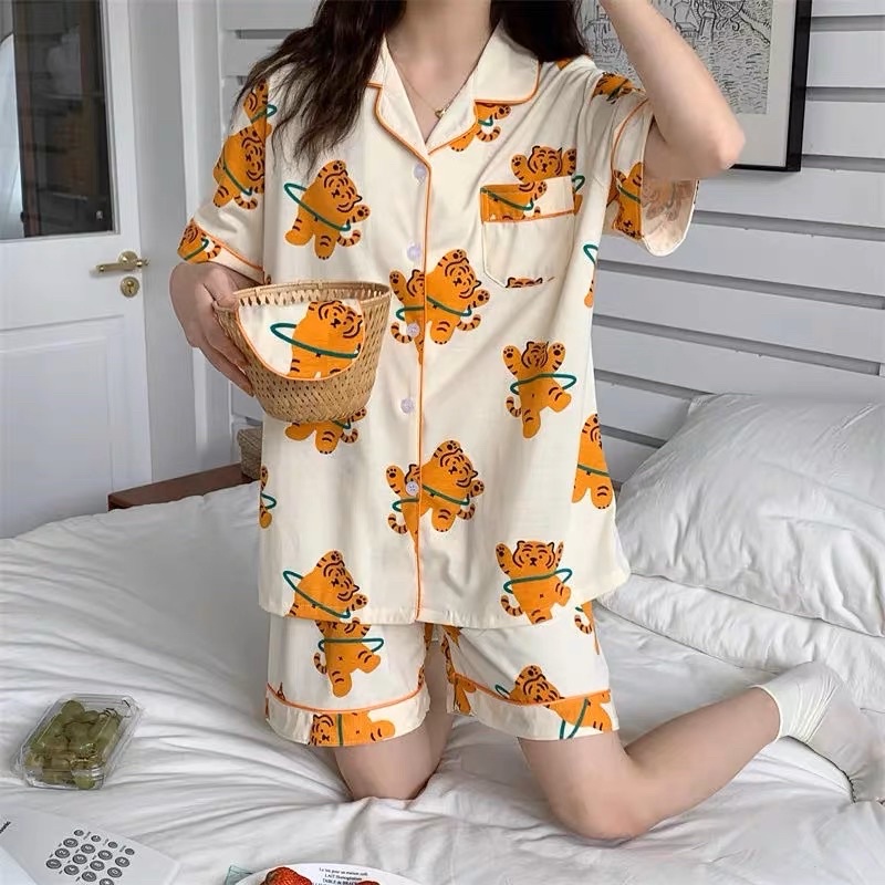 [READY STOCK] HORANGHAE TIGER PAJAMA piyama tidur lengan celana panjang kerah kpop treasure gaya model wanita korea lucu motif binatang harimau seventeen hoshi be the sun