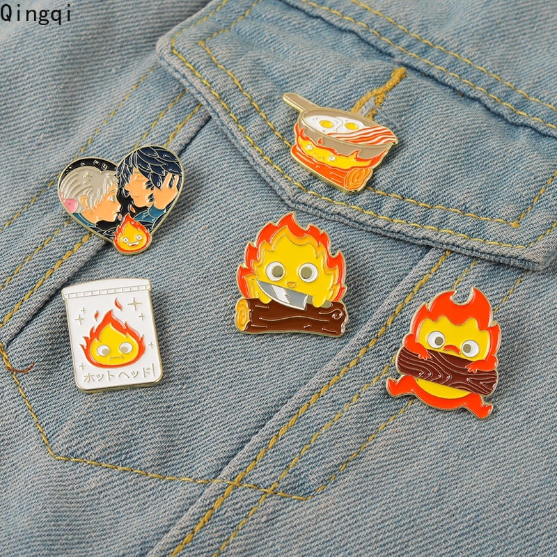 Bros Pin Enamel Desain Kartun Anime Demon Fire Castle Calcifer Untuk Fans