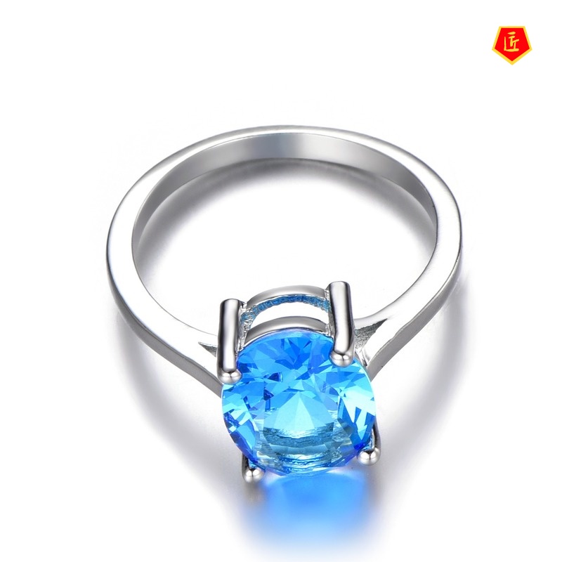 [Ready Stock]Classic 925 Silver Inlaid Blue Crystal Topaz Ring