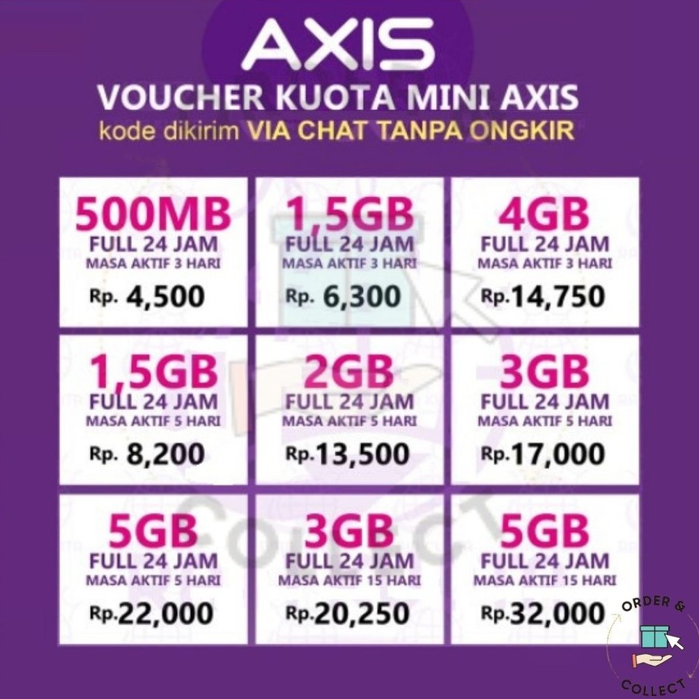 Kuota Axis Mini Murah 3 Hari 5 Hari 1GB 1,5GB 2GB 3GB 4,5GB  24JAM