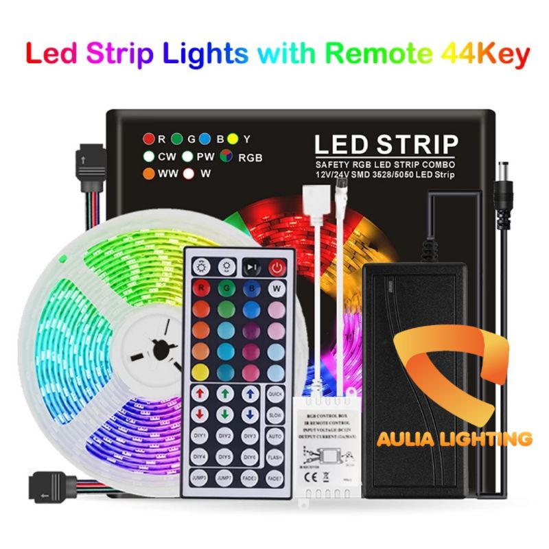 Paket Lampu Led Strip Rgb 5m 5050 IP44 Set Adaptor Controller Remote 24 44 Tombol Music DISCO