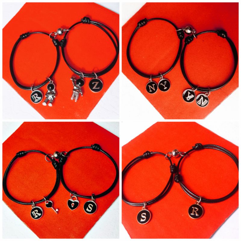 GELANG COUPLE MAGNET ASTRONOT GEMBOK KUNCI / GELANG COUPLE MAGNET EPOXY 2 HURUF / GELANG TALI HITAM