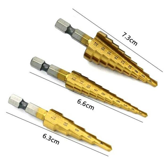 Mata Bor Titanium Pagoda 1 set 3 pcs bonus pouch 3 Multi Step Drill Bits Step drill bit cone kerucut