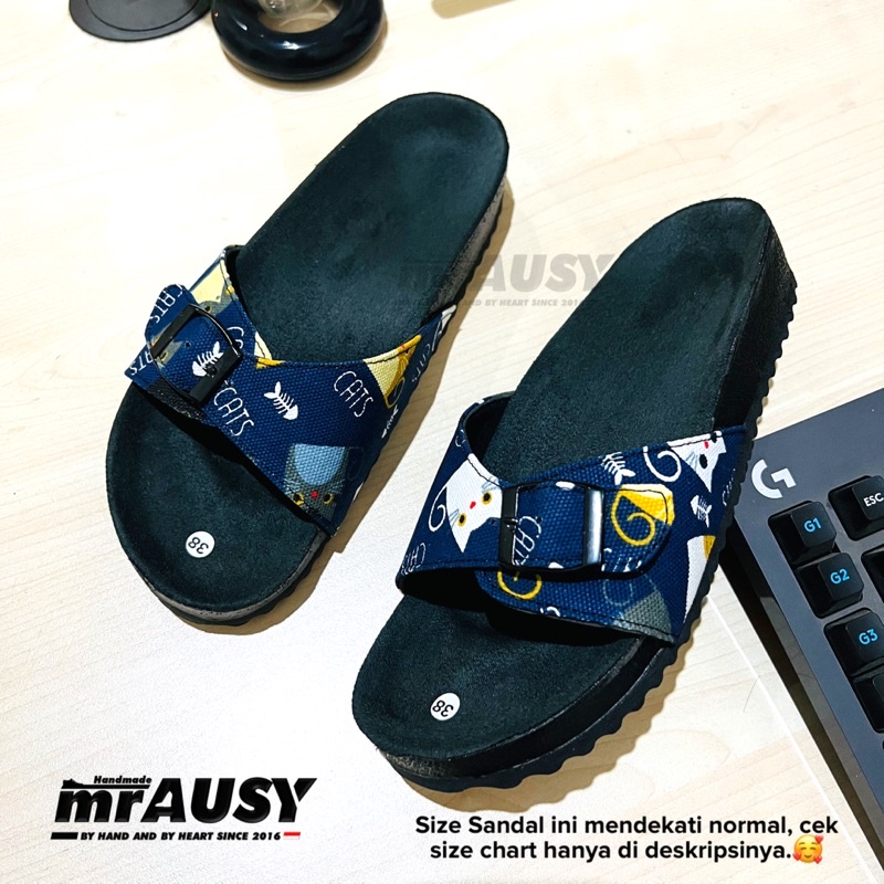 Sandal Wanita Cewek Selop Kanvas Motif Lucu mrAUSY Kucing