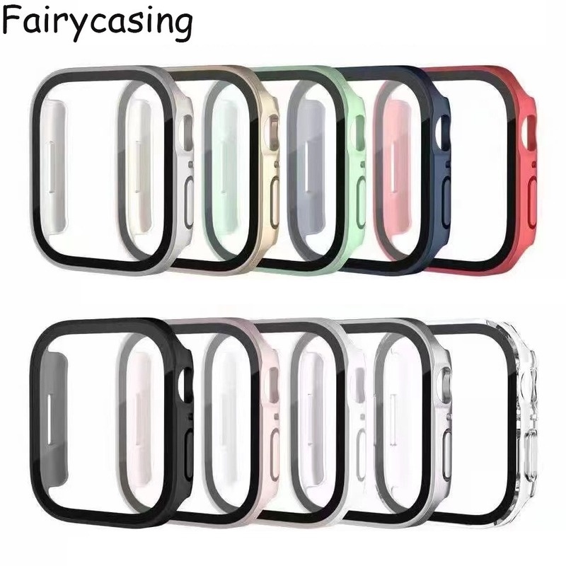 2023newst Tahan Air frosted Pelindung Layar Bumper Frame hard Case Untuk Apple Watch7 6 5 SE 4 cover Tempered glass film Untuk iwatch 45mm 41mm 44mm 40mm Case