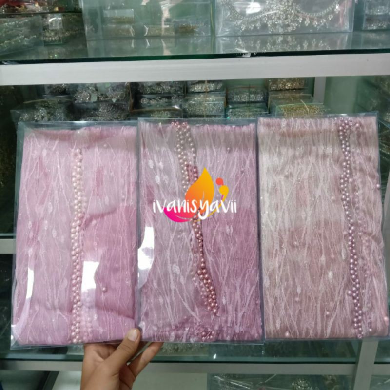 Kerudung pengantin/ veil mutiara gliter/ veil mutiara kombinasi akar/ slayer pengantin