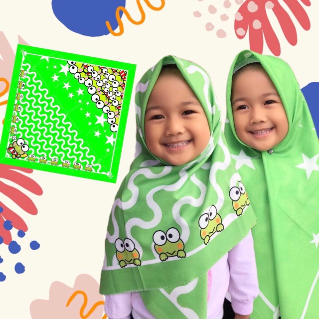 VOAL PRINTING ANAK MOTIF KEROPI LUCU / HIJAB ANAK / JILBAB ANAK / KERUDUNG ANAK