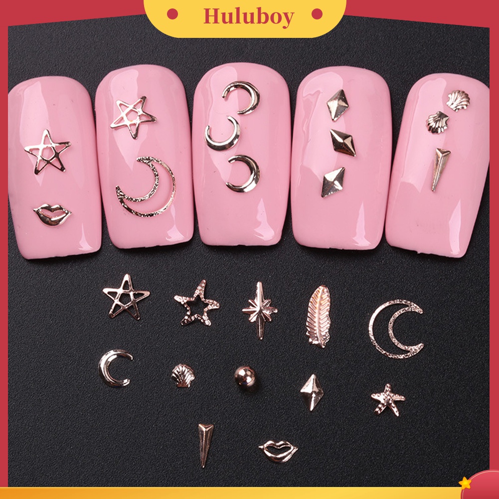 Huluboy Huluboy♡ 1 Kotak Rivet Metal Bentuk Daun / Bulan / Bintang Untuk Dekorasi Manicure