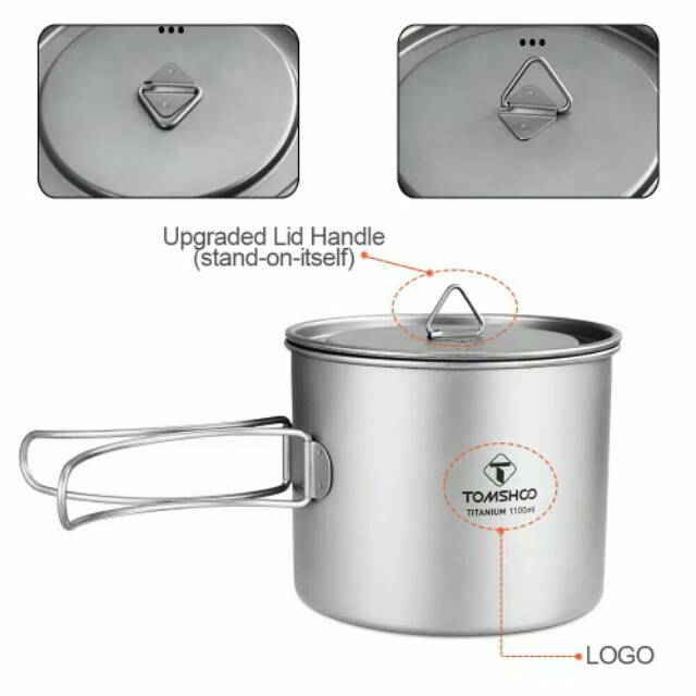 Tomshoo titanium pot 1100ml ultralight portable mini camping outdoor with lid foldable