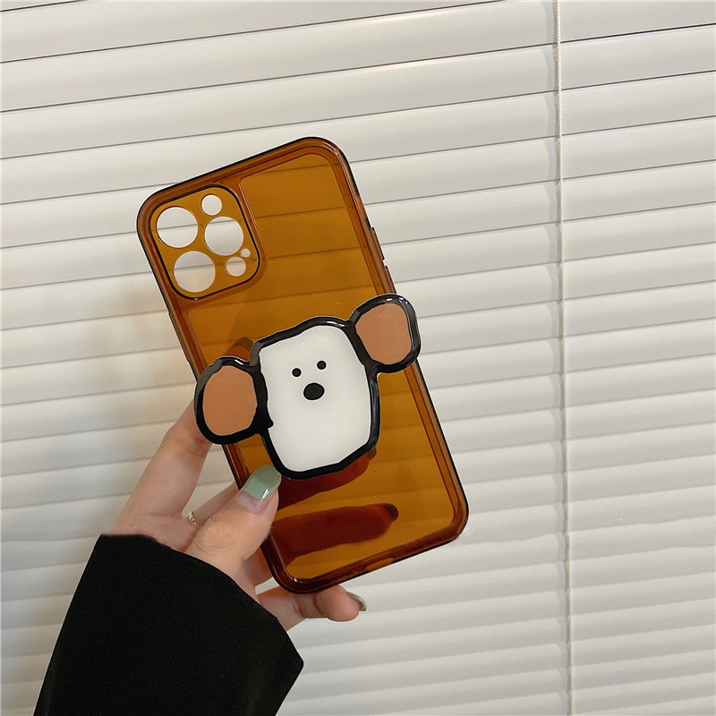 Case Pelindung Transparan Motif Kartun Anjing Telinga Besar Dengan Holder Untuk Iphone 14 7 8 SE2020 7 + 8 PLUS 11 12 13 PRO MAX