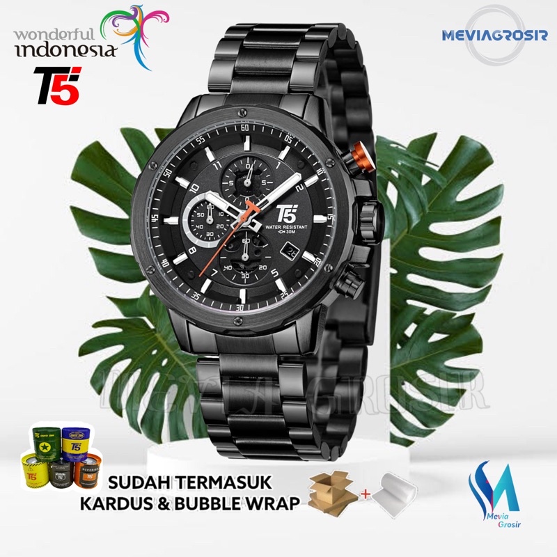 JAM TANGAN PRIA T5 ORIGINAL 100% 3588 H3588 H 3588 H3588G CHRONOGRAPH WATERPROOF 3ATM BERGARANSI FRE