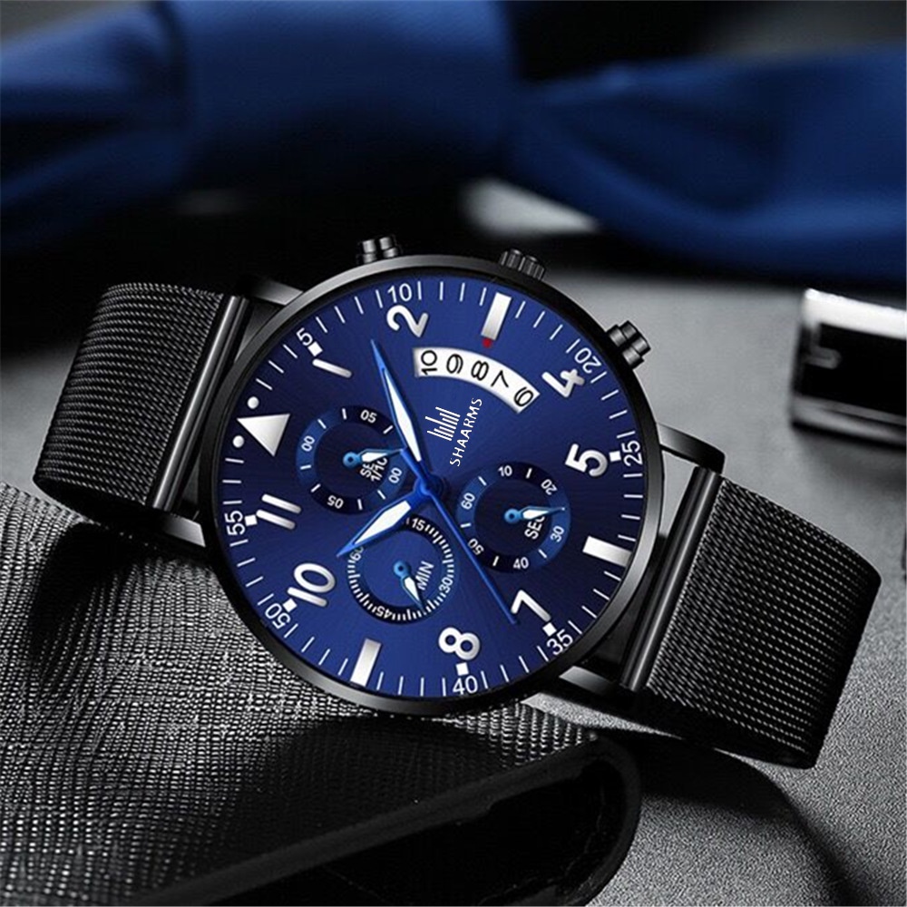 SHARMS Jam tangan pria Water Resistant Stainless Steel tali pasir WATCH Quartz