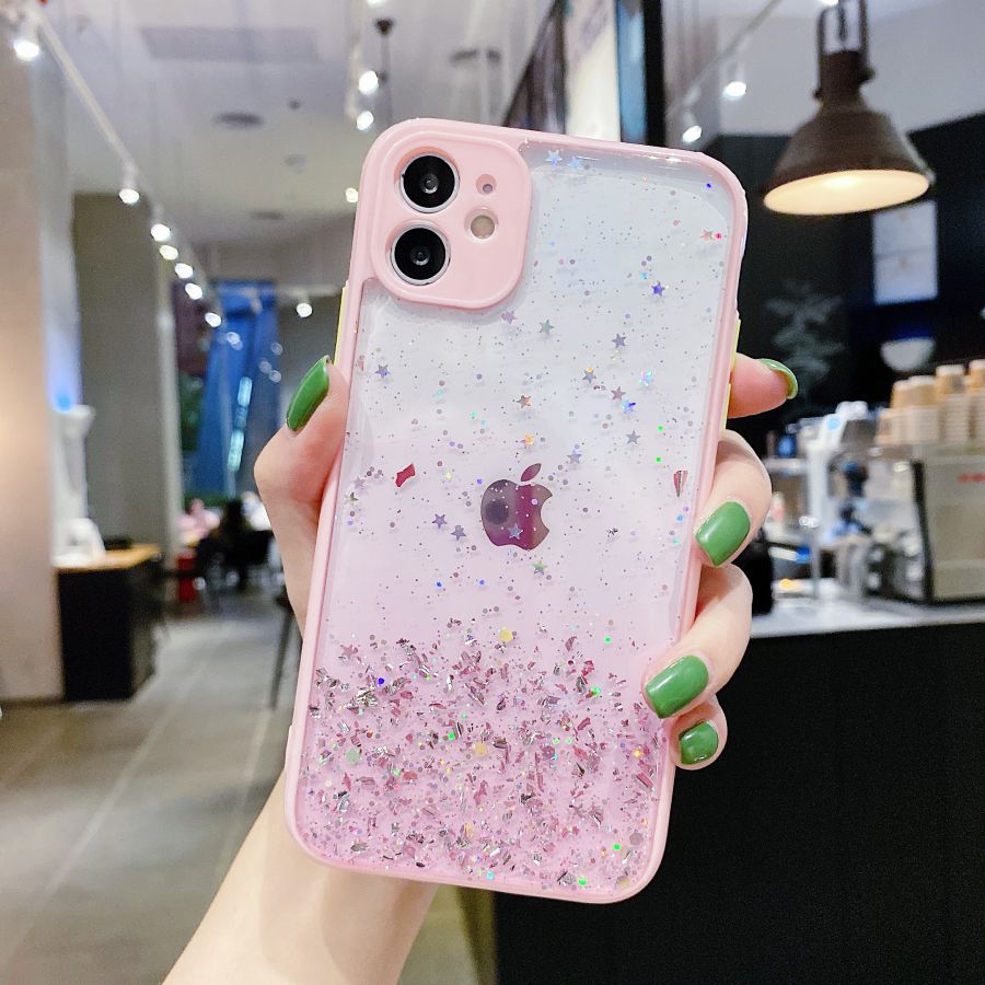 Case Transparan Foil Emas Aksen Untuk iPhone 7 8 Plus Se 2020 X Xs Max Xr 11 Pro Max