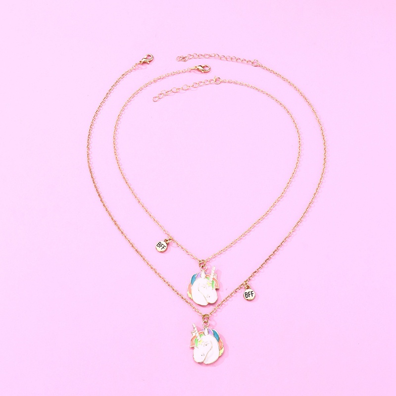 2pcs / Set Kalung Rantai Liontin Unicorn Lucu Untuk Wanita