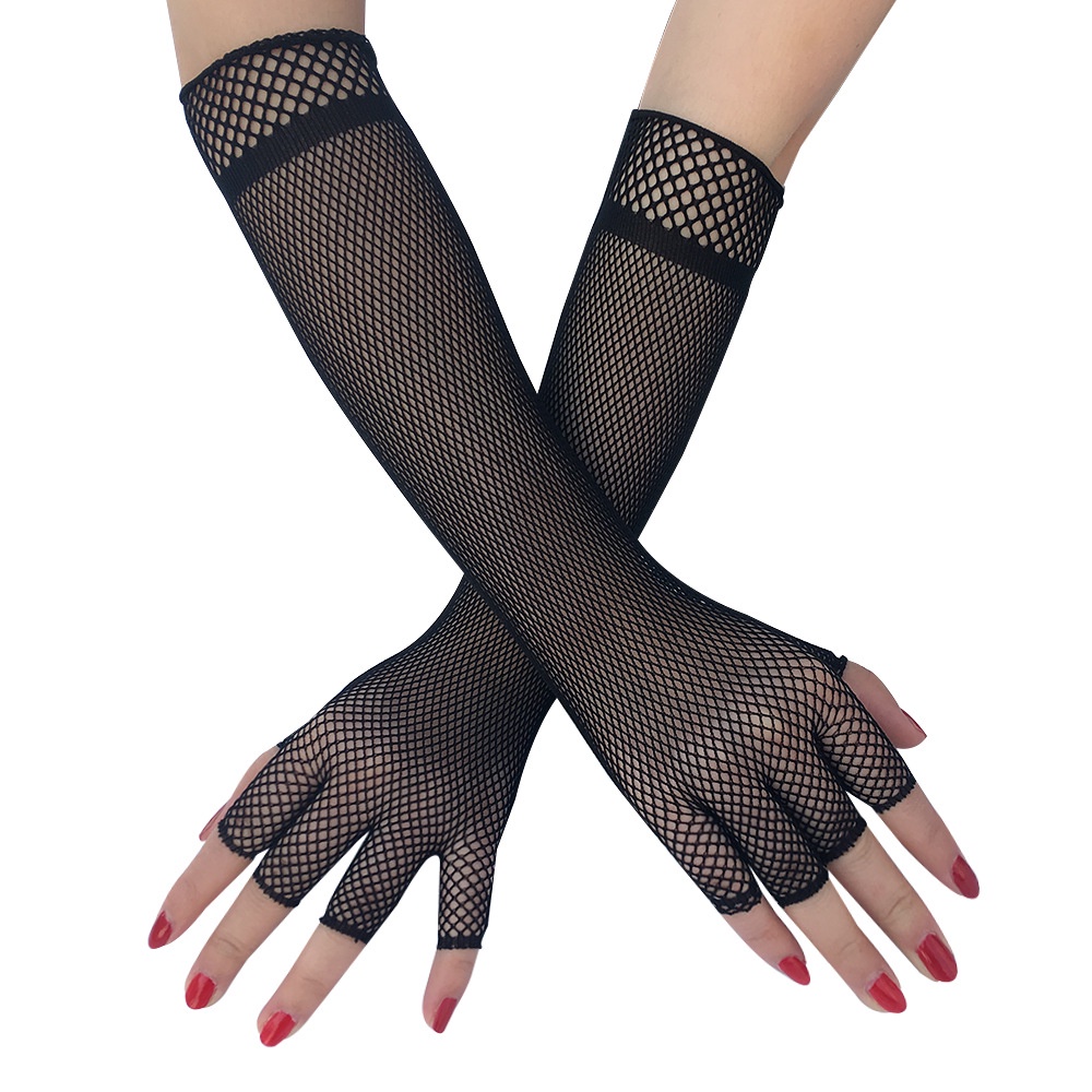 LTX-19 sarung tangan lengan panjang long fishnet net gloves harajuku hitam putih glove