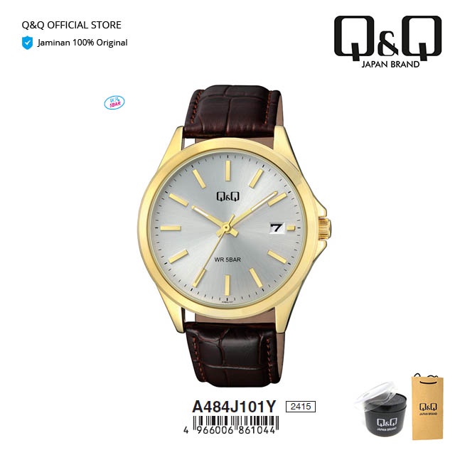 Q&Q QnQ QQ Original Jam Tangan Pria Analog Leather Kulit - A484 A484J Water Resist 5 BAR-0