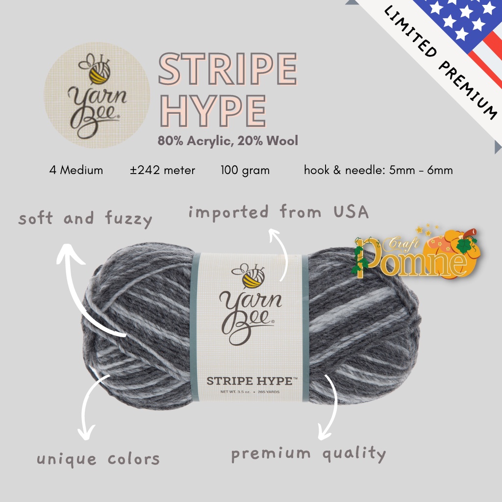 LIMITED USA - YARN BEE STRIPE HYPE - BENANG WOL PREMIUM SOFT CROCHET KNITTING YARN