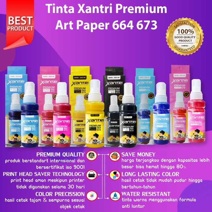 Tinta Art Paper 664 Epson Printer artpaper L800, L805, L810, L850, L1300, L1800 L100, L200, L110, L120, L210, L220, L310, L350, L355, L360, L365, L380, L380, L385, L405, L455, L460, L465, L480, L485, L550, L555, L565, L605