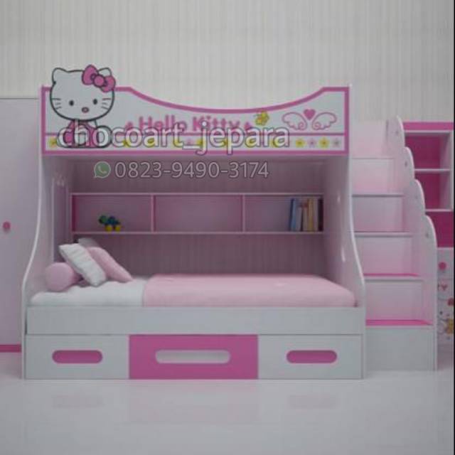 Dipan tingkat / dipan anak Set kamar anak dipan hello kitty bahan jati