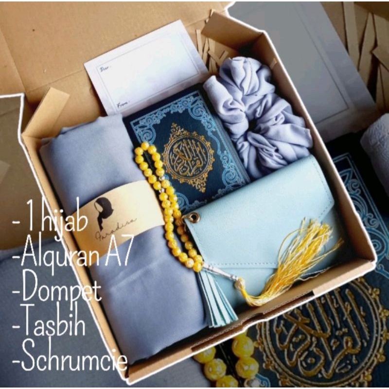 HAMPERS HIJAB ALQURAN DOMPET GIFT HIJAB POLOS BELLASQUARE HAMPERS HIJAB SEGI EMPAT KADO WEDDING KADO GRADUATION