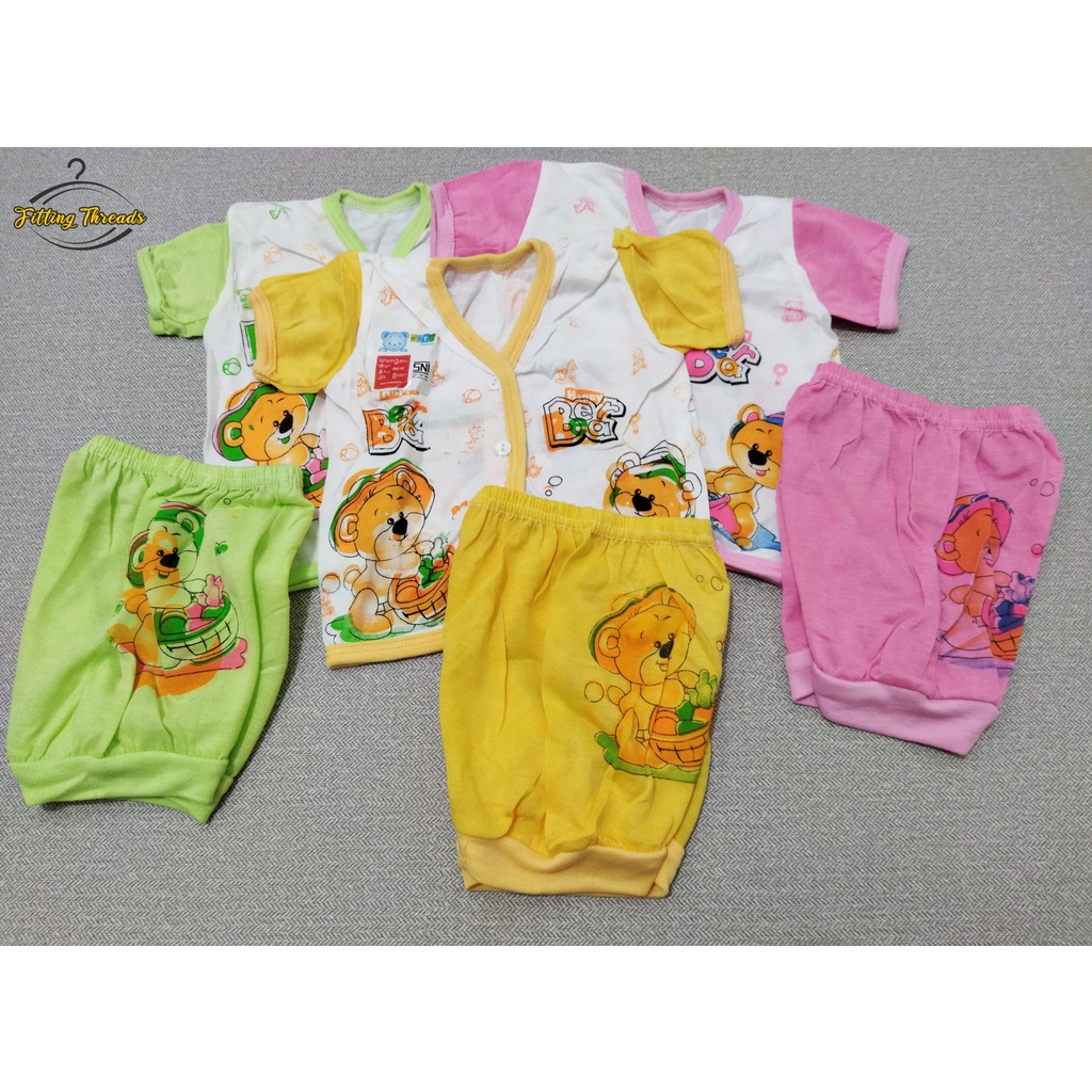 Setelan Baju Bayi Cowok Cewek Newborn Lengan Pendek Celana Pendek Kancing Depan 0-12 Bulan / Stelan Piyama Bayi Laki Laki Perempuan