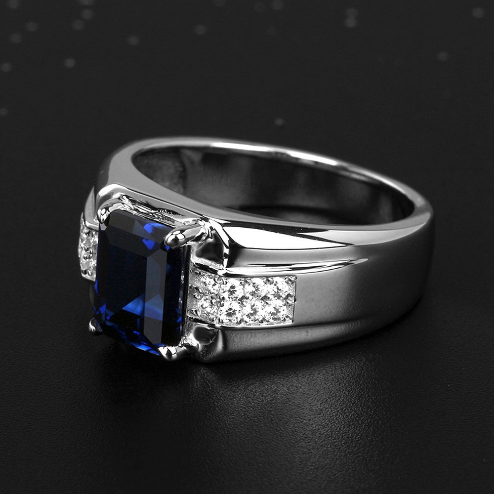 Cincin Baja Titanium Safir Perak S925 Fashion Jewelry Pria Wanita Biru Berlian Kristal Silver Rings
