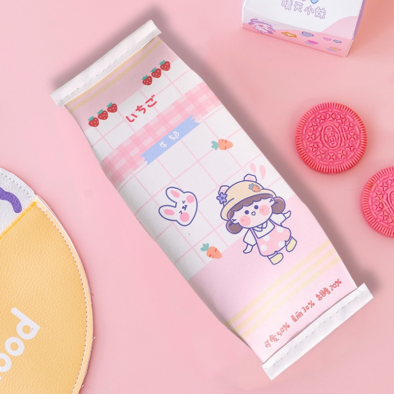 MURMURE.ID | TEMPAT PENSIL UNIK MILK COOKIES KOTAK PENSIL BUNGKUS JAJAN CIKI SNACK PC039-GIRL PINK