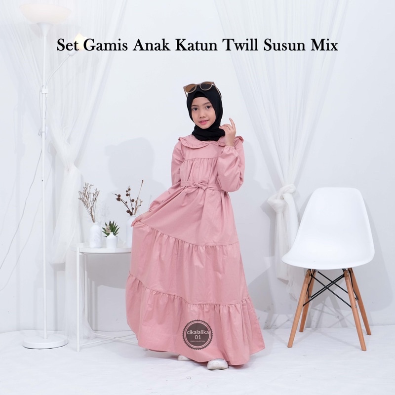 set gamis anak KATUN TWILL mix PASMINA