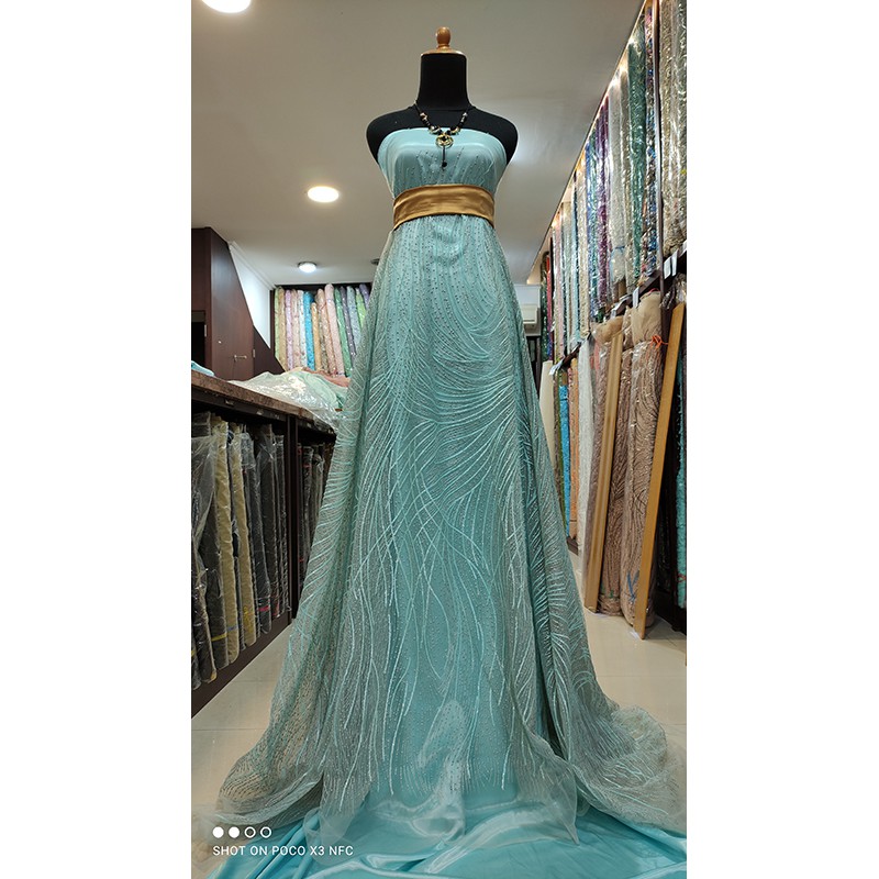 Kain Tile Lace Sequin Impor Korea SKY BLUE