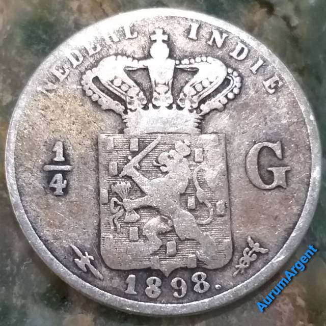 SA.82-- 1 PC KOIN PERAK KUNO ASLI 1/4 GULDEN NEDERL INDIE TH 1898. -- SILVER COIN --