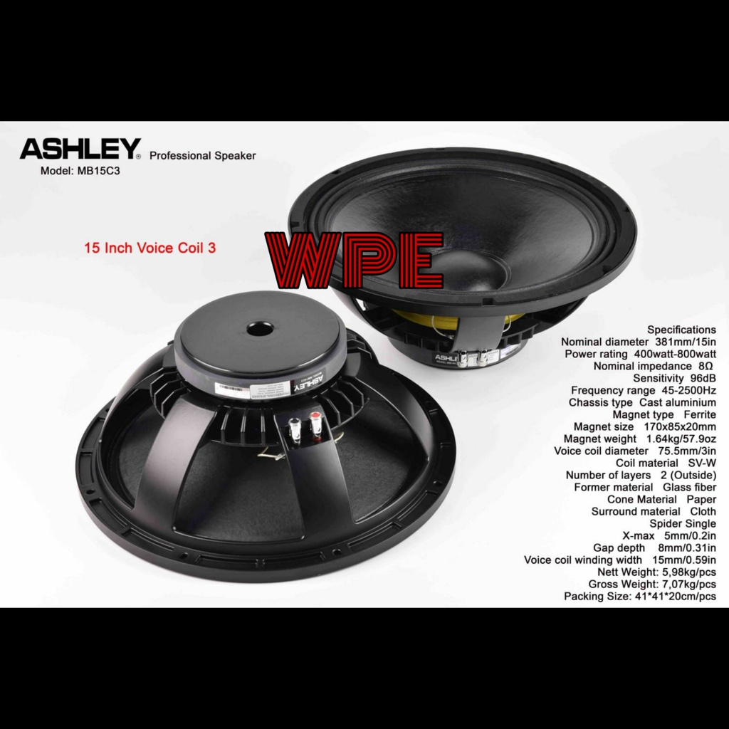 Speaker Komponen ASHLEY MB15C3 MB15 C3 MB 15 C3 15inch Original Coil 3inch