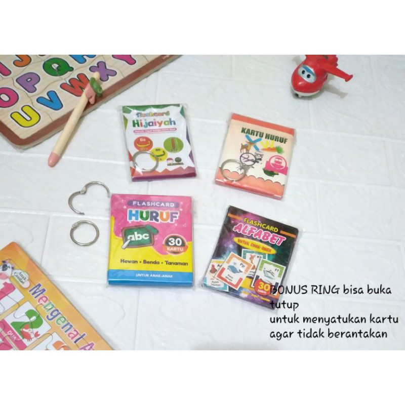 Mainan Edukasi Flash Card Kartu Pintar Huruf Abjad Alfabet Hijaiyah Bonus Ring Bagus Murah