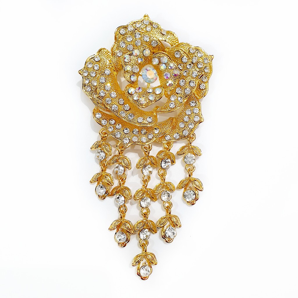 Bros Kebaya Mewah/Bros Besar Elegant/Bros Jurai/Bros Cantik Mewah Murah/Bros Permata Mawar-Mawar Gold