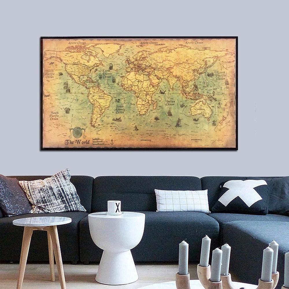 AUGUSTINA Peta Dunia Vintage Dekorasi Rumah Pribadi 71*36cm Poster Dinding Atlas Poster Retro Globe Map