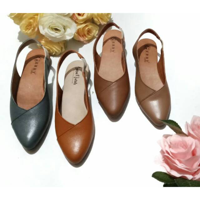 SEPATU SANDAL WANITA TUTONG FLAT TEPLEK KULIT SAPI PAPIRUT GARUT