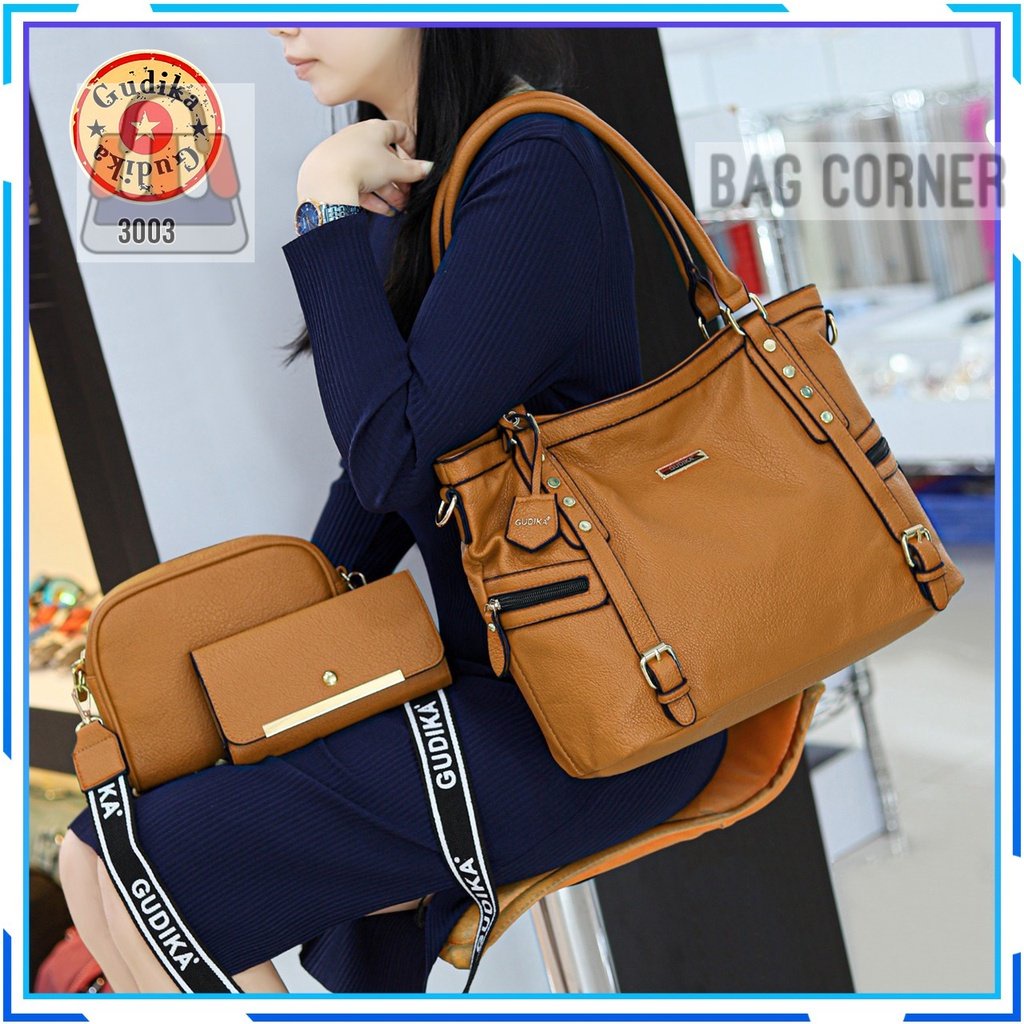 BagCorner - GUDIKA 3003 - Tas Set Dompet & Mini Bag Selempang 3in1 Tas Wanita Kekinian Import Origin