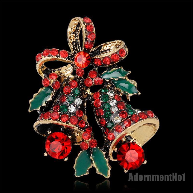 (Adornmentno1) 1pc Bros Pin Bentuk Lonceng Natal Aksen Berlian Imitasi Inlaid Untuk Wanita