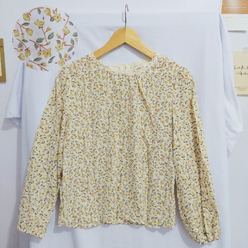 【BISA COD】Chiffon Lace Floral Blouse wanita Lengan Panjang summer atasan blus import cewek-Motif 21
