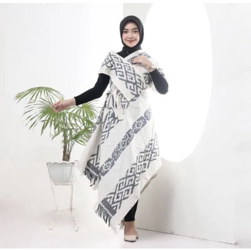 tunik tenun motif Toraja white original + free belt + free masker