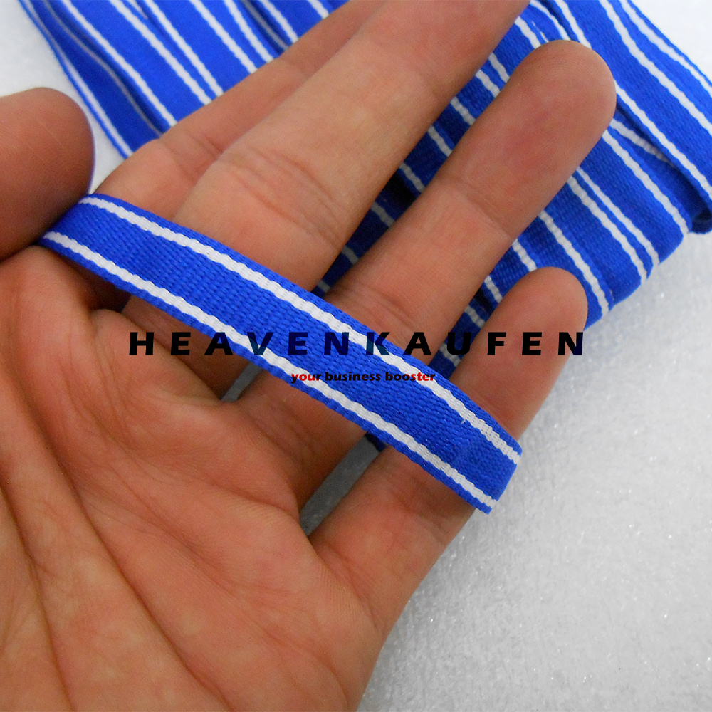 Webbing Strip Halus Lebar 1 cm Warna Biru Strip Putih Harga Per Rol isi 18 Meter