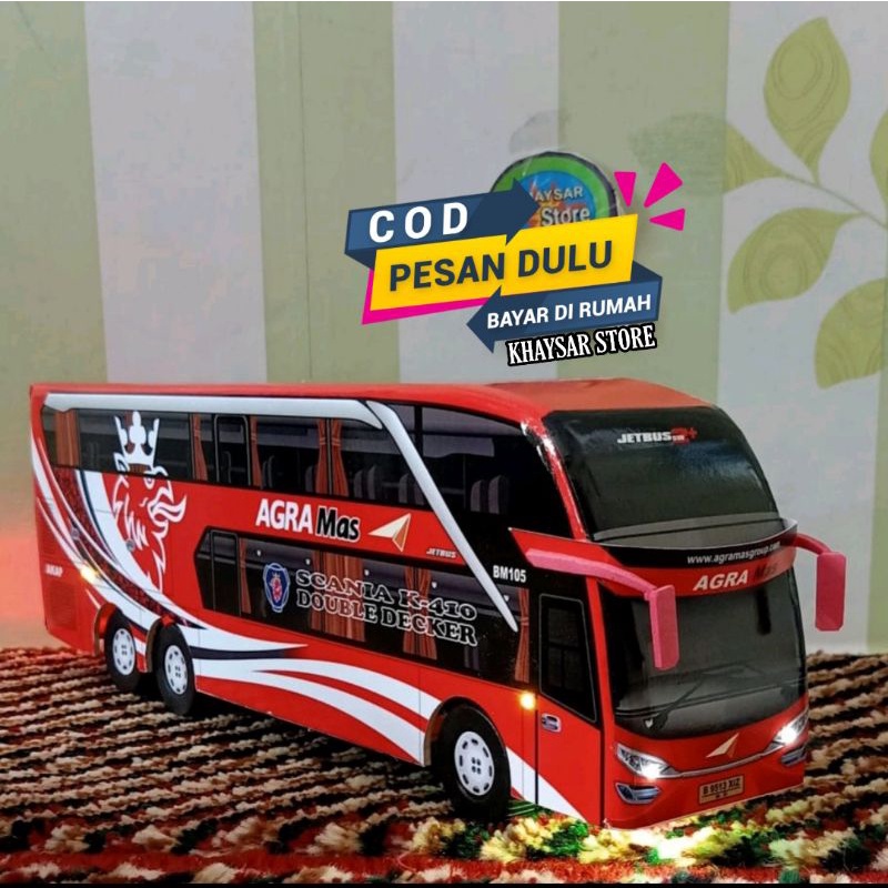 BEST SELLER miniatur Bus bis  Agra mas double Decker + Lampu