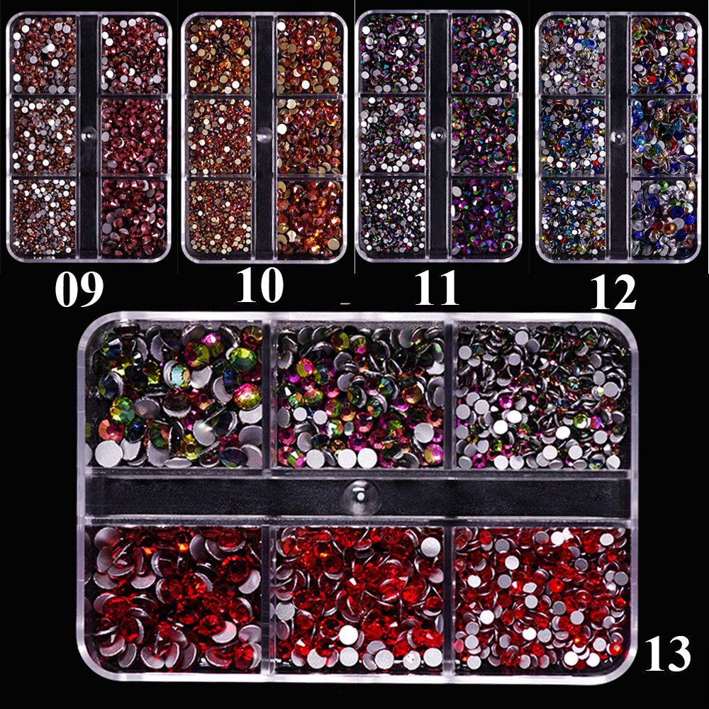 Anhes 6 Sekat / Kotak Kristal Berlian Imitasi Glitter 3D Warna-Warni Untuk Dekorasi Nail Art DIY