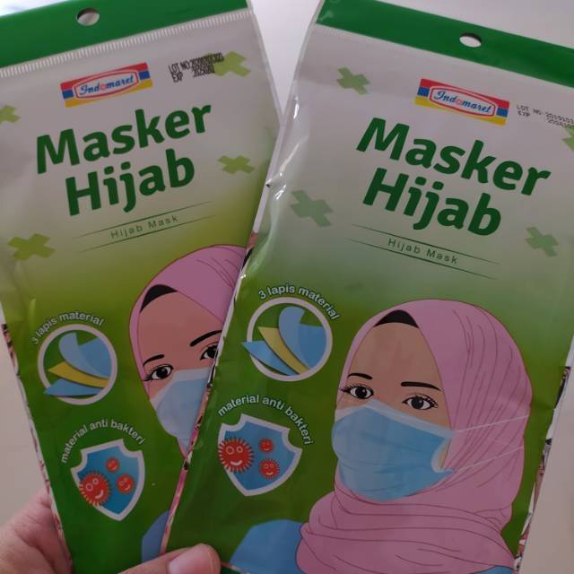 Masker kain katun oxford tali karet dan hijab