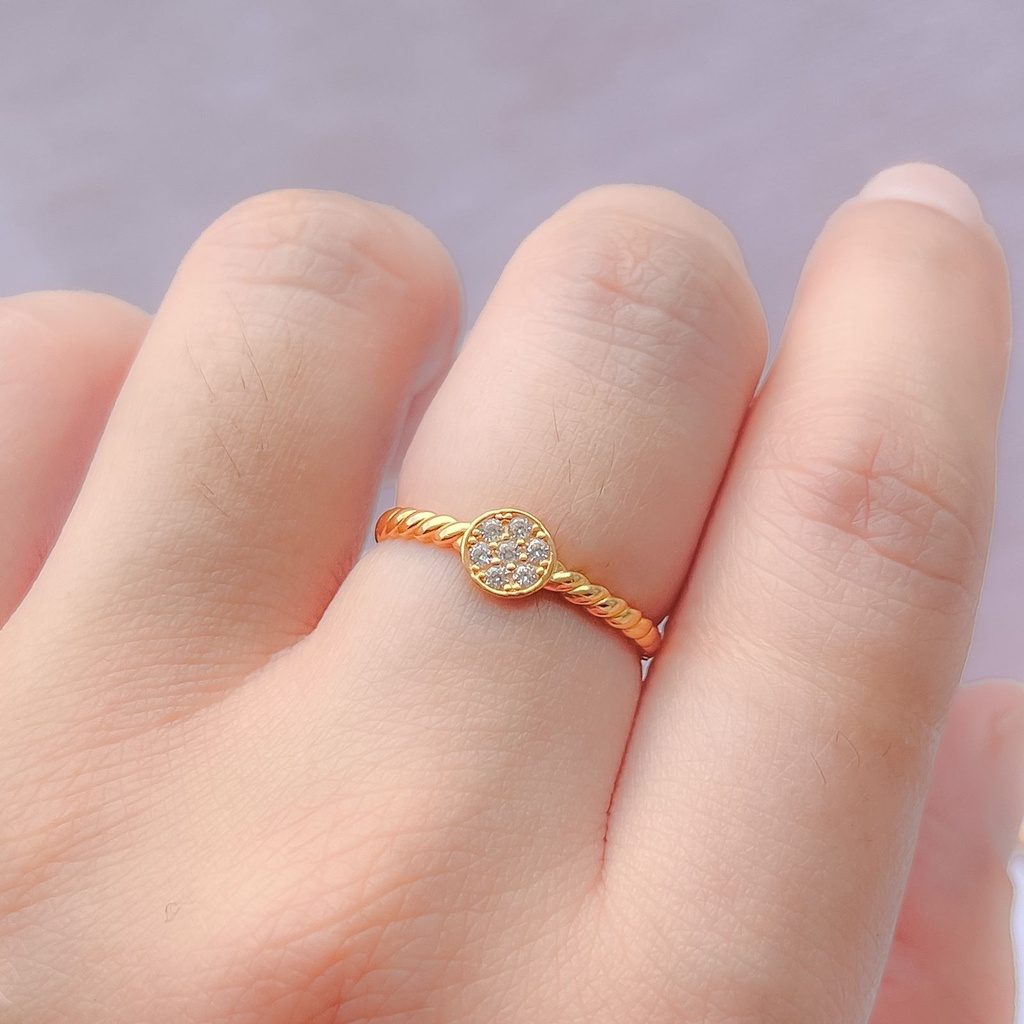 Cincin anak dan dewasa emas asli kadar 700 70% 16k solitare bulat permata tanam lilit cotton ringan 1 gram padat