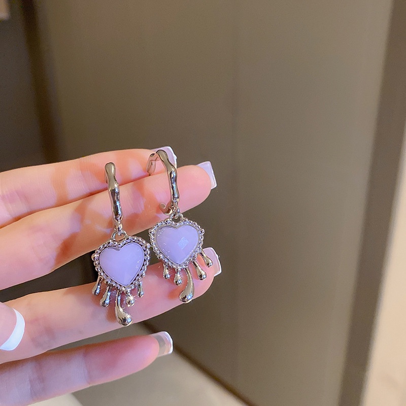 Anting drop Bentuk Hati Warna Ungu Transparan Untuk Musim Panas