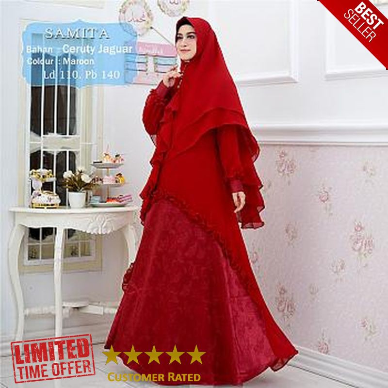 BEST [Syari Ceruty Samita Maron TL] gamis wanita ceruty babydoll maroon