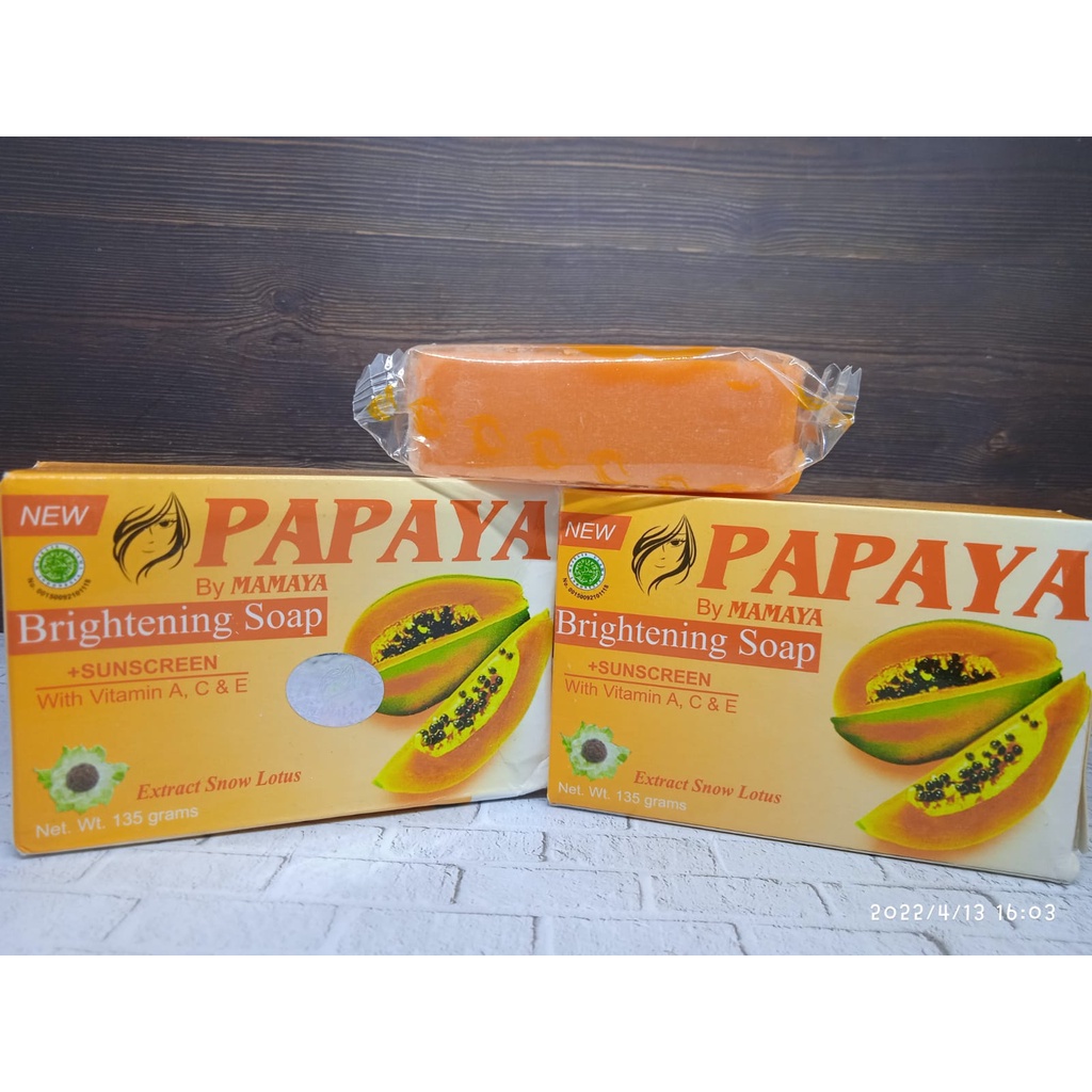 Sabun Papaya By Mamaya 135gr Sabun Kecantikan Brightening Soap + Sunscreen Extract Snow Lotus with Vitamin C, E Mencerahkan dan Menghaluskan Wajah