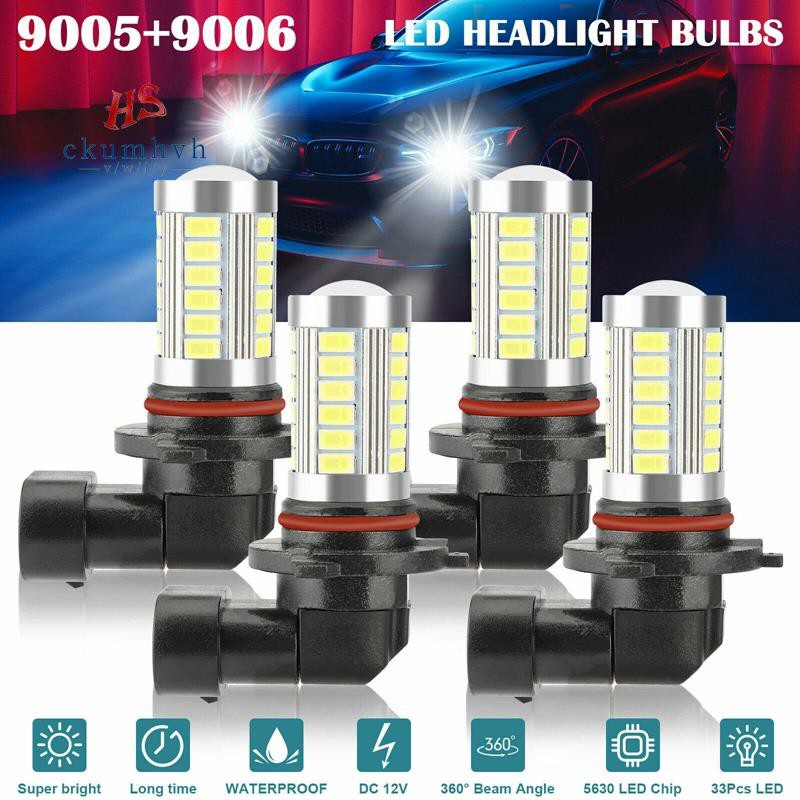 4 Pcs 9005/HB3 9006/HB4 LED Headlight Bulbs Combo for High Low Beam LED Head Lamp 6500K Cool White Super Bright LED Headlights Conversion Kit 