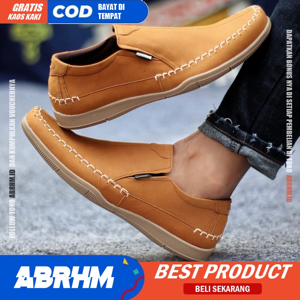 ABRHM X DIVOC Sepatu Formal Pria Sepatu Casual Kulit Asli Sepatu Pria Casual Slop Anti Slip Sepatu Kasual Oxford Kerja Kantor Kuliah Kondangan Gaya Keren Kekinian Original Murah Terlaris