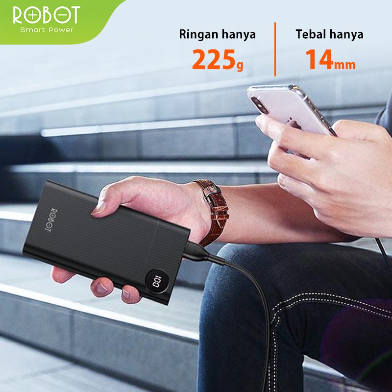 PowerBank ROBOT 10000mah RT190 2.4A Dual Input Port Type C &amp; Micro USB Original Fast Charging Real Capacity - Garansi Resmi 1 Tahun
